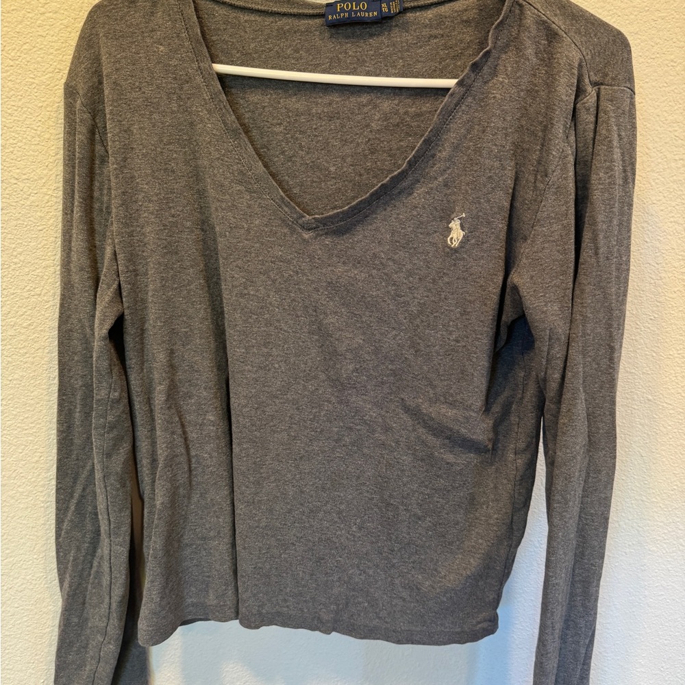 Polo by Ralph Lauren Charcoal Long Sleeve V-Neck Top
